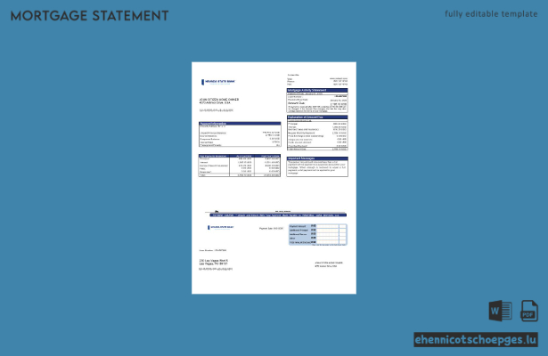 USA Nevada State Bank Hypothekenabrechnung in Word- und PDF-Formaten – Beispielvorschau